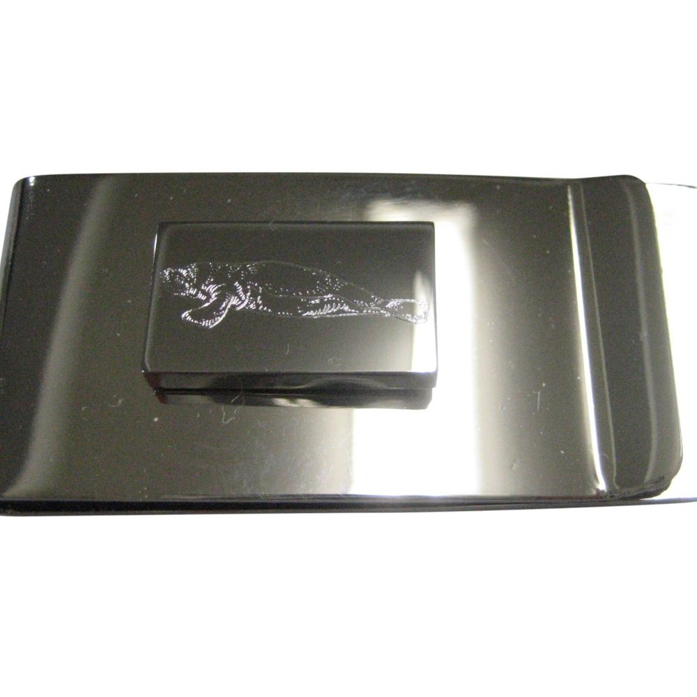 Silver Toned Rectangular Etched Manatee Money Clip